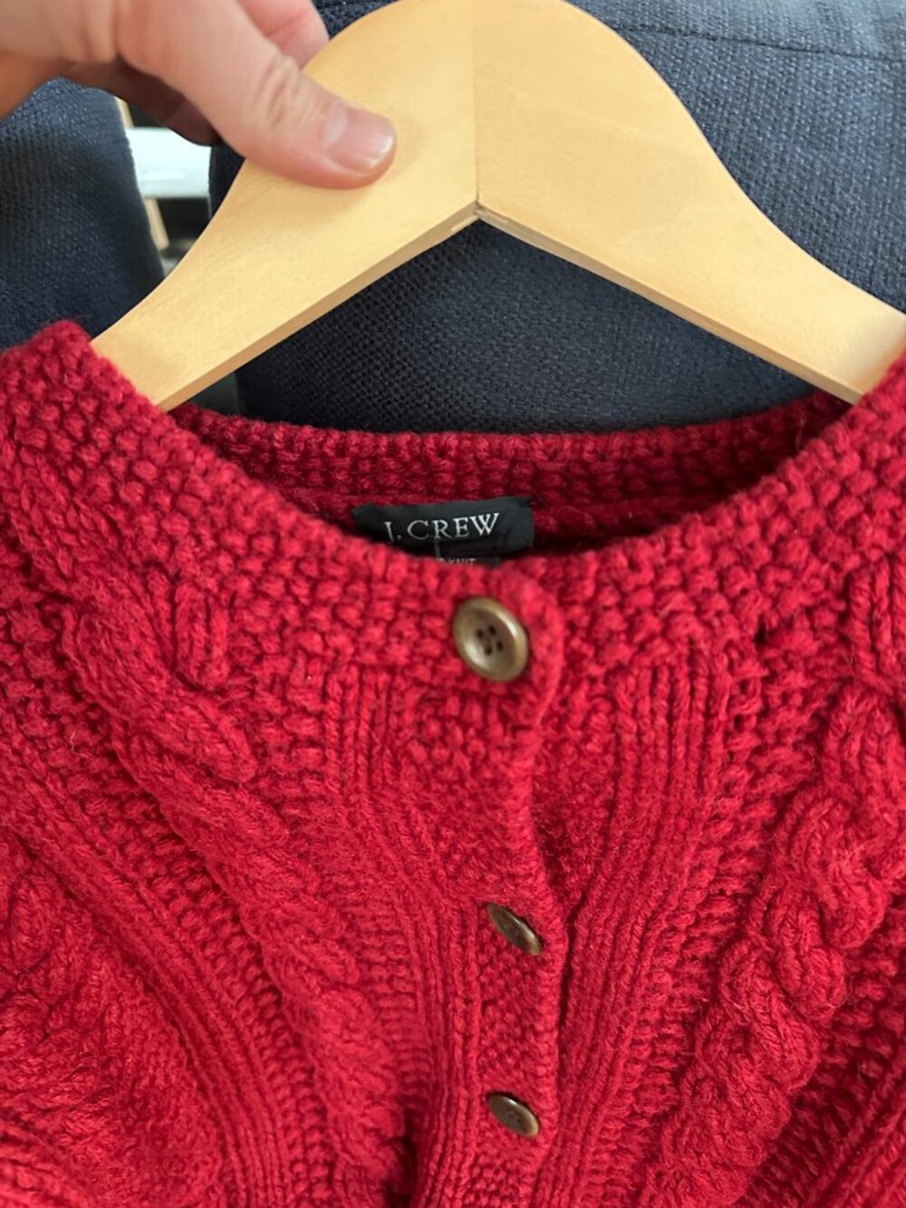 RARE Vintage J.Crew 100% Wool Chunky Cable Knit Red Boxy Cardigan S - Picture 5 of 8